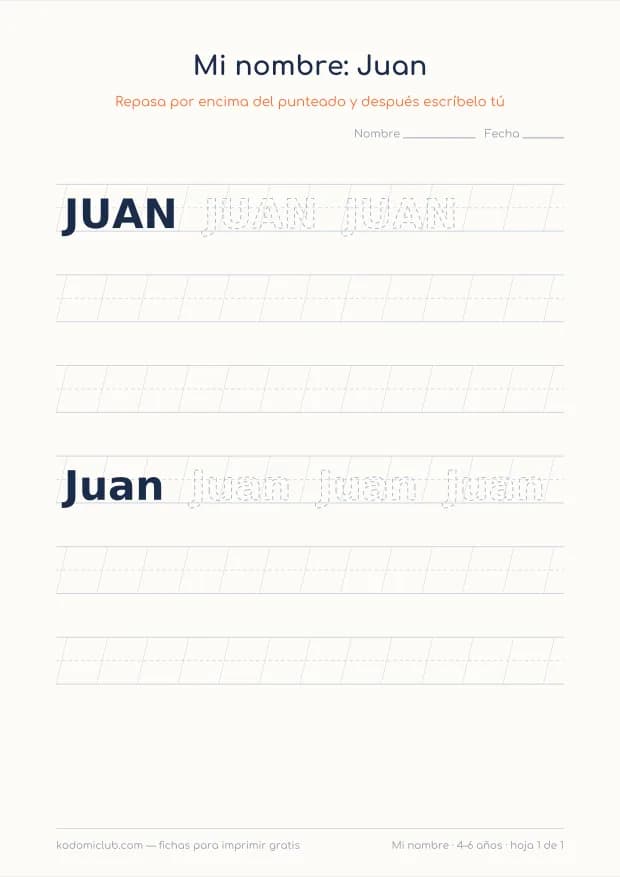 Ficha del nombre Juan, hoja 1