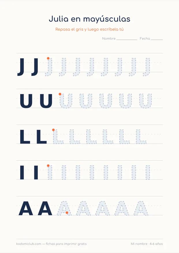 Ficha del nombre Julia, hoja 3
