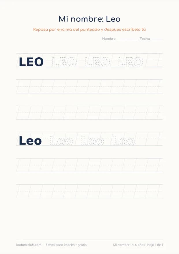 Ficha del nombre Leo, hoja 1