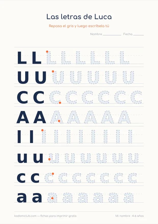 Ficha del nombre Luca, hoja 2
