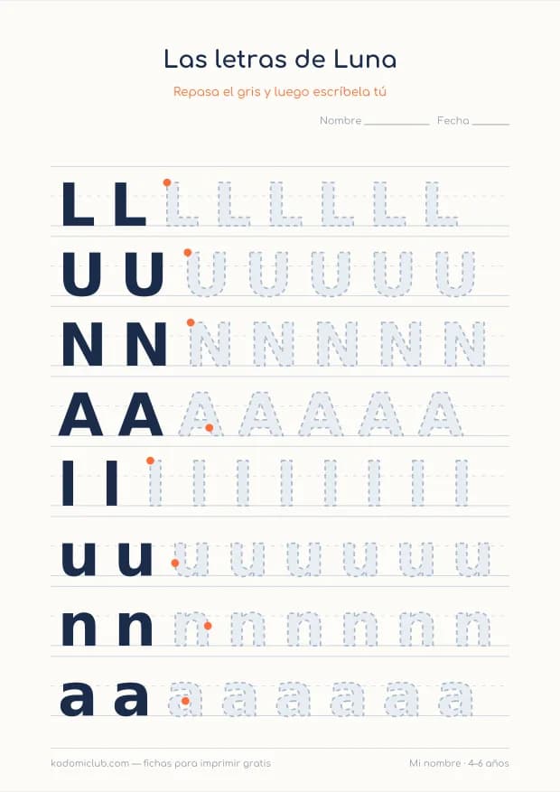 Ficha del nombre Luna, hoja 2