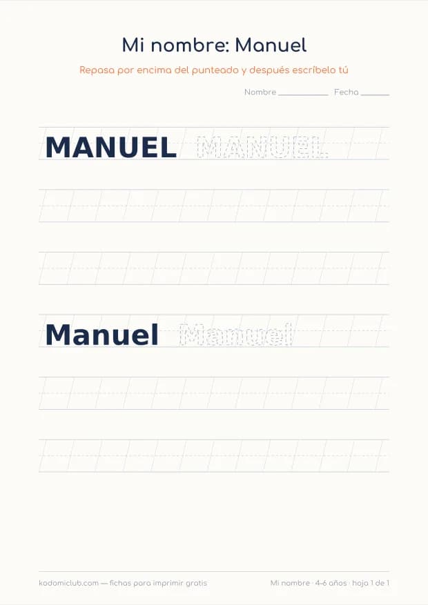 Ficha del nombre Manuel, hoja 1