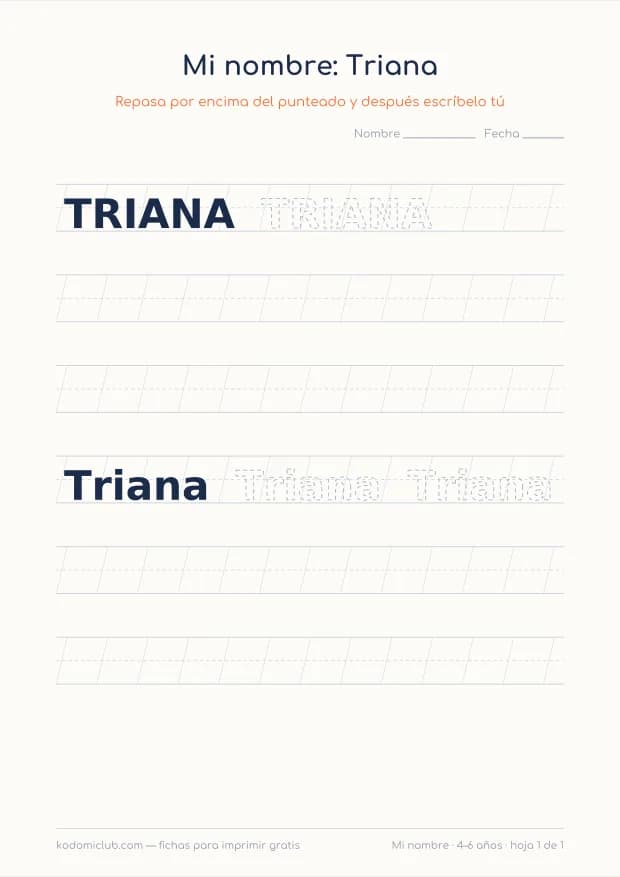 Ficha del nombre Triana, hoja 1