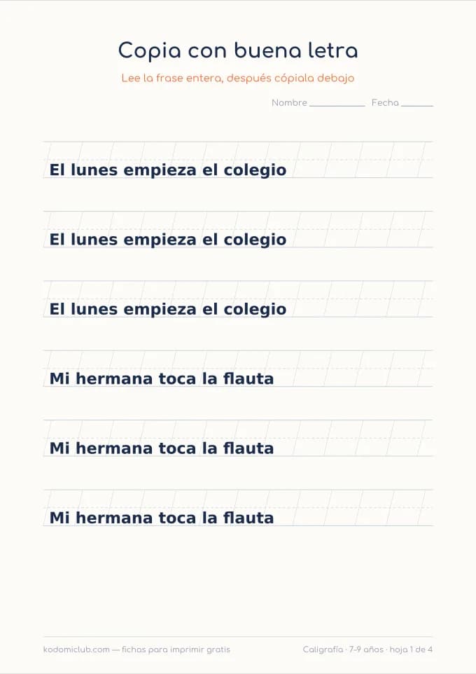 Caligrafía de frases, hoja 1