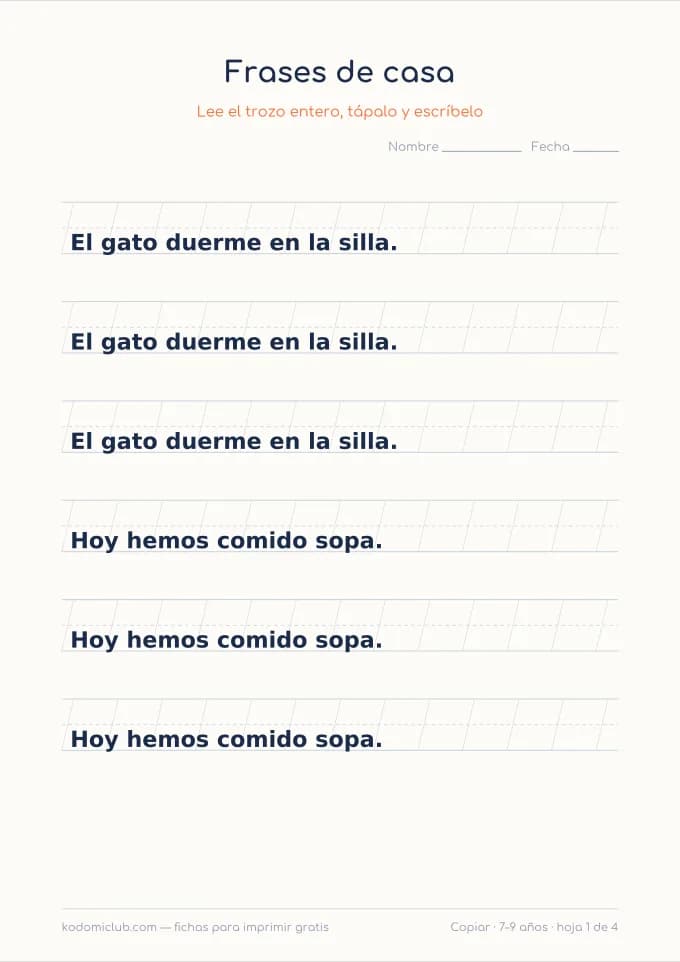 Copiar un texto corto, hoja 1