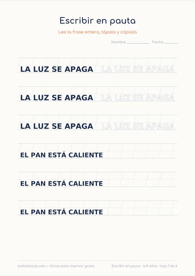 Escribir en pauta, hoja 1