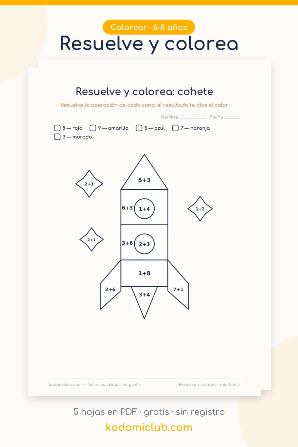 Colorear con sumas y restas para imprimir (6 a 8 años) | Kodomi Club
