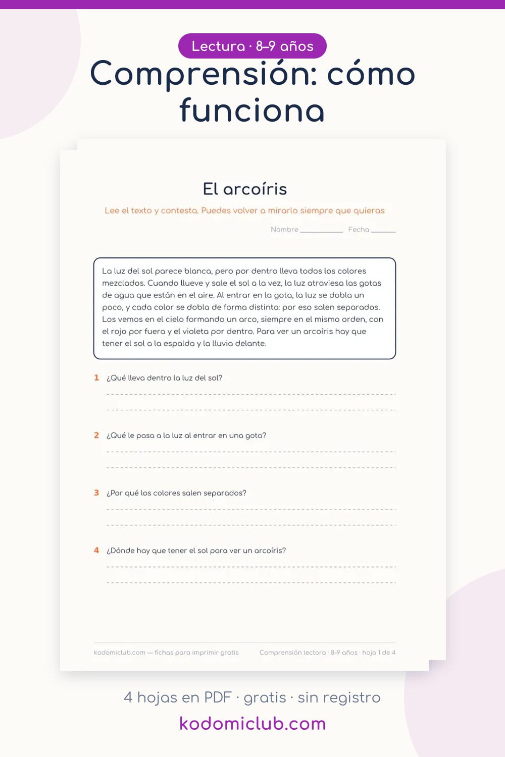 Comprensión lectora de ciencia (8 a 9 años) | Kodomi Club